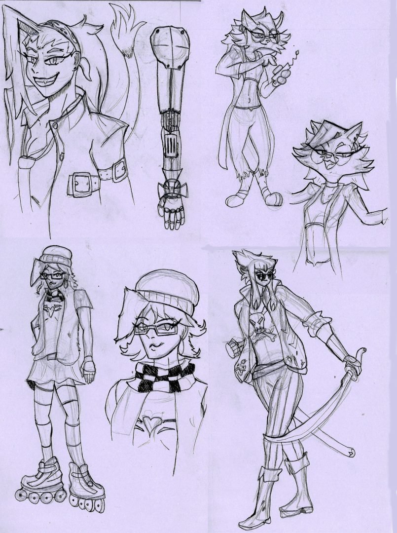 Creative 2D sketch by Liam Johnson capturing a diverse group of people adorned in various costumes, adding flair and vibrancy to the College for Arts and Design's eclectic portfolio.