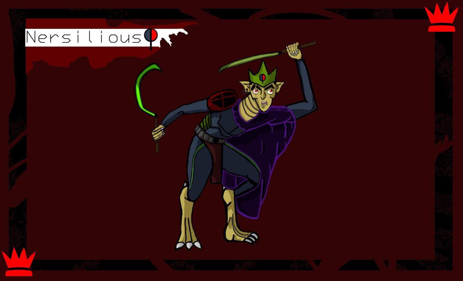 Striking digital art by Nicolas Allan for the College for Arts and Design, showcasing 'Nersilious', a creature donning a cape and crown, wielding a sword.
