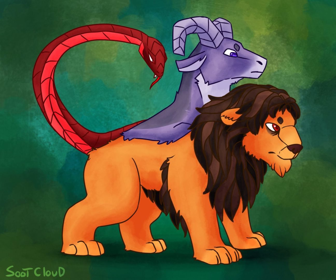 A cartoon of a lion and a ram.