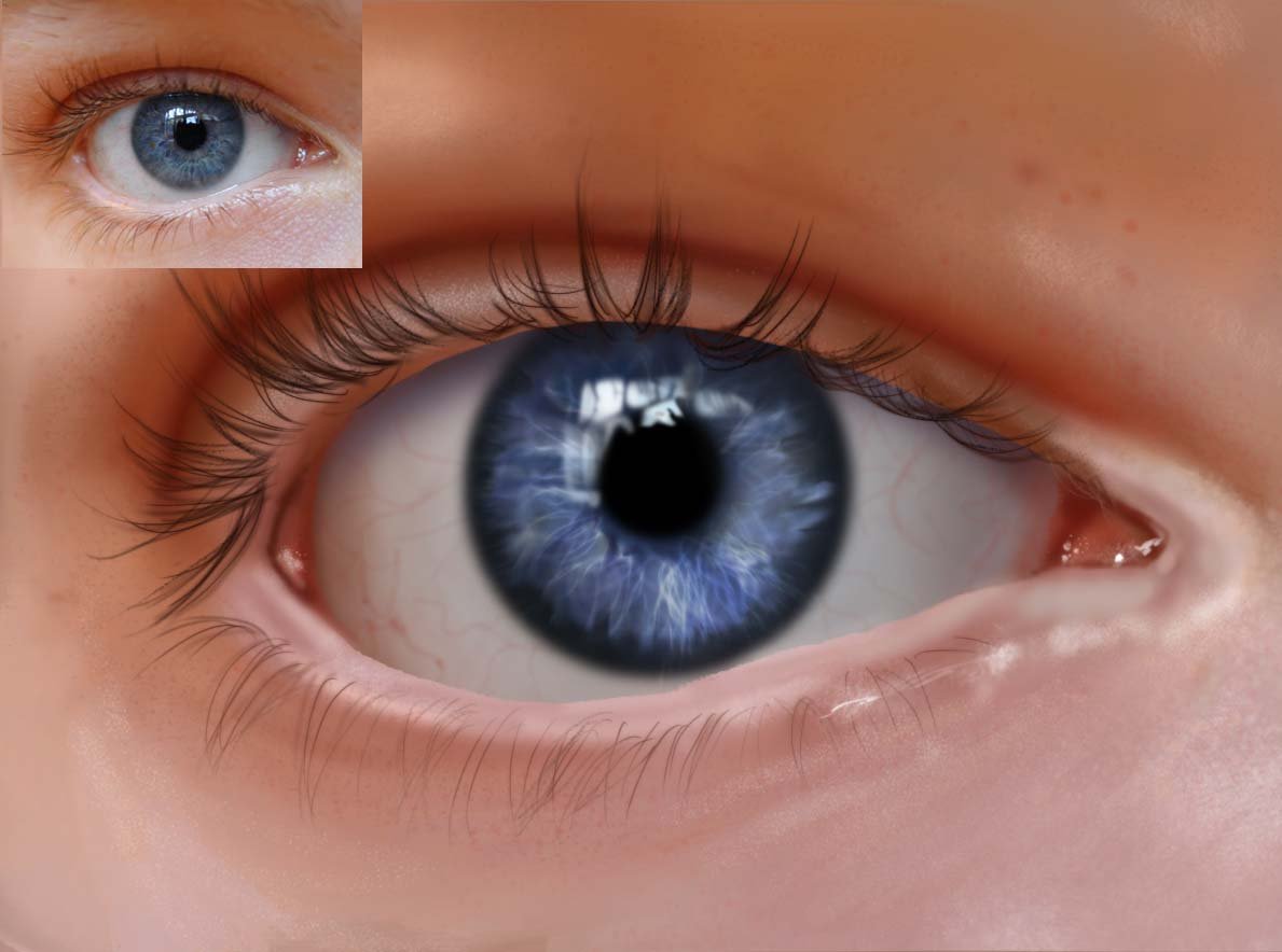 An image of a child's eye with blue eyes. Art by Jessica Blager